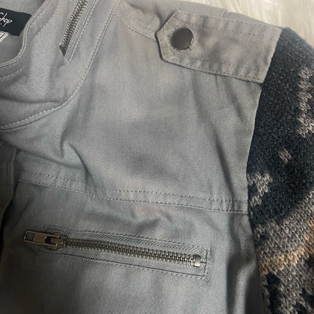 CoffeeShop Olive Green Utility Jacket with Knit Sleeves - Picture 7 of 16